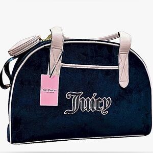 Juicy Couture Black Velour With Pink - Queen Of Everything Weekender Duffle Bag